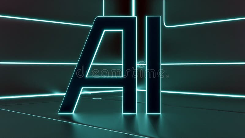 Glowing AI letter in the modern futuristic background vector illustration