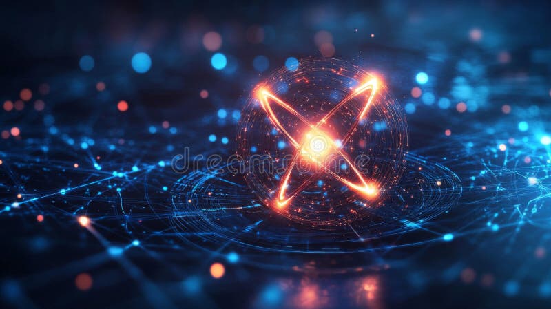 Glowing Atom Particle Network Abstract Digital Background royalty free illustration