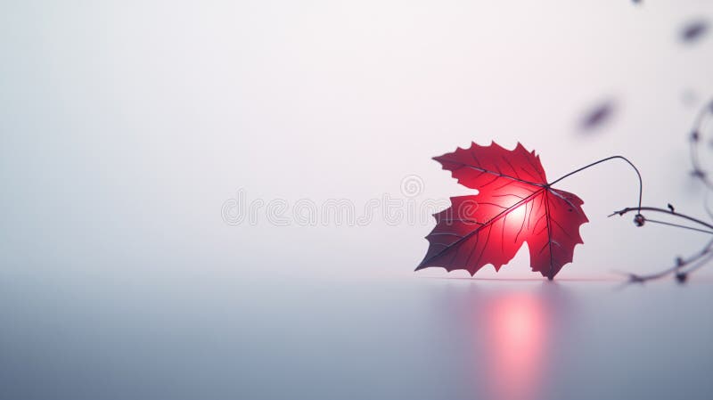 Glowing autumn leaf serene autumn scene soft light minimalist nature single leaf red leaf fall