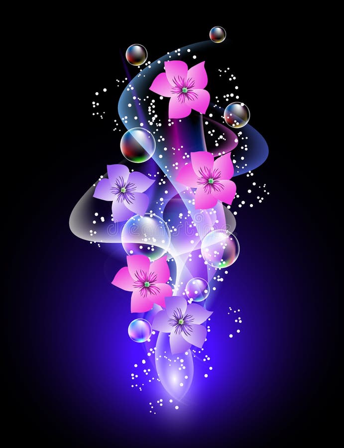 Glowing Background with Flowers and Stars Stock Vector Illustration