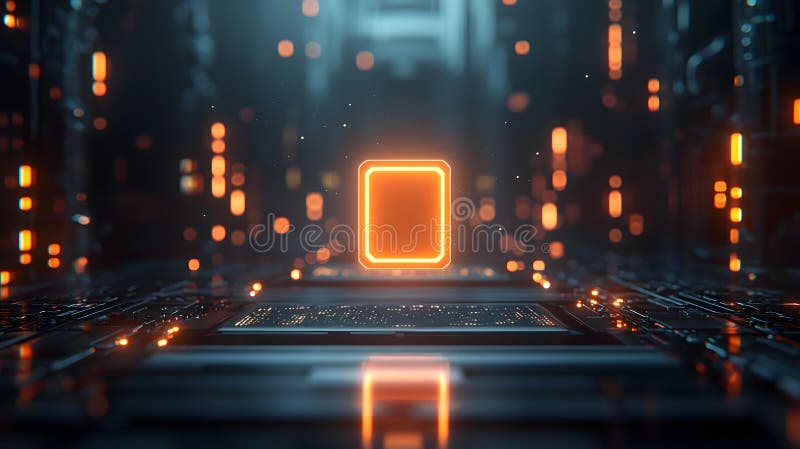Glowing Badge Floating in a Futuristic Environment stock illustration