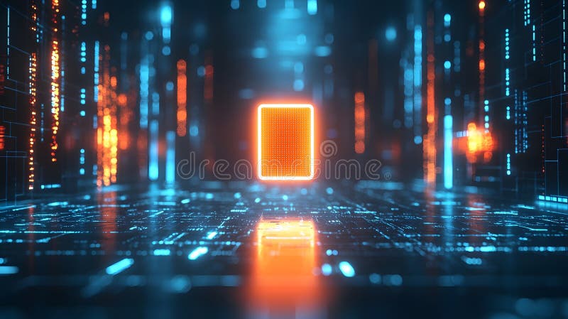 Glowing Badge in a Futuristic Digital Environment stock illustration