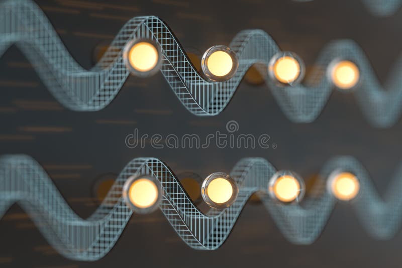 Glowing balls with abstract curve lines, 3d rendering vector illustration