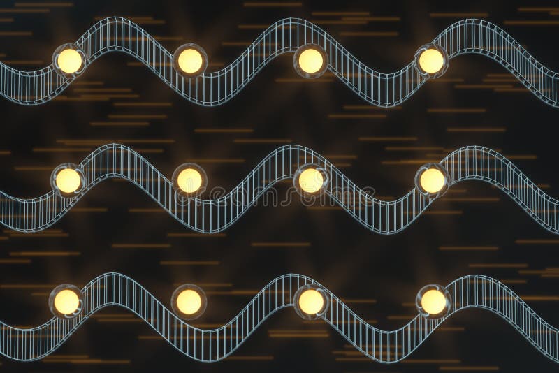 Glowing balls with abstract curve lines, 3d rendering royalty free illustration