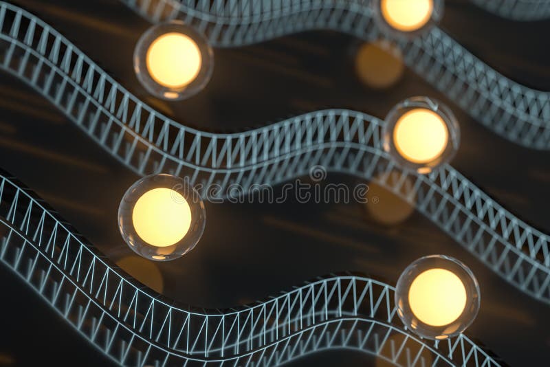 Glowing balls with abstract curve lines, 3d rendering royalty free illustration