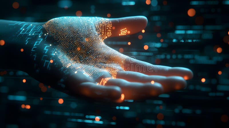 Glowing Biometric Hand Scan with Digital Background royalty free illustration