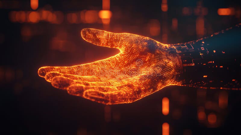 Glowing Biometric Hand Scan with Digital Background stock illustration