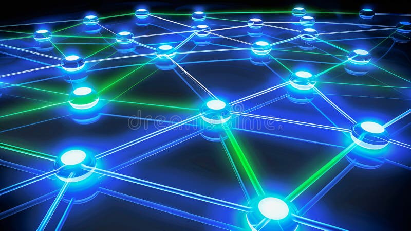 Glowing Blockchain Network with Connected Nodes in Futuristic ...