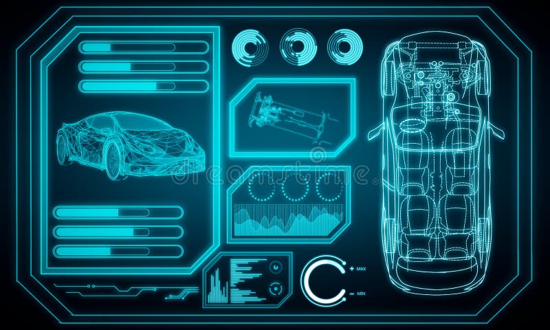 Diagnostic Auto in HUD style. Scan Automobile in 3D visualisation hologram.  3D illustration Stock Illustration