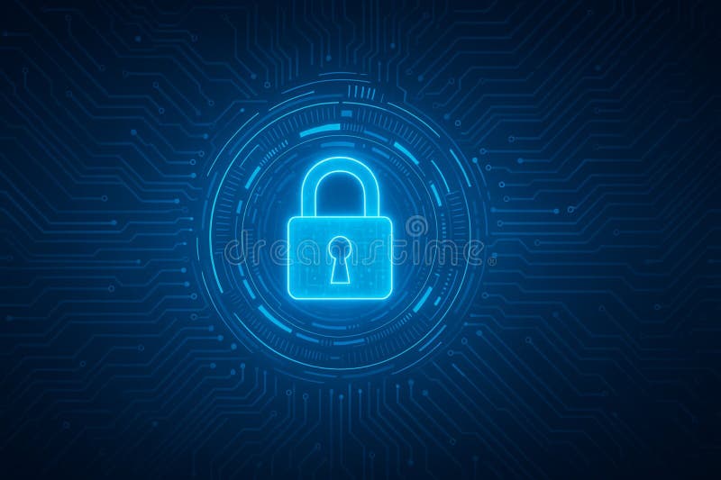 Digital lock icon on futuristic tech background, concept of secure online access vector illustration
