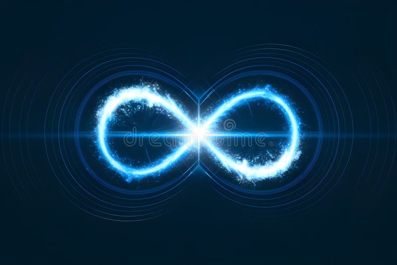 Glowing blue infinity symbol with concentric circles, creating dynamic, mesmerizing effect vector illustration