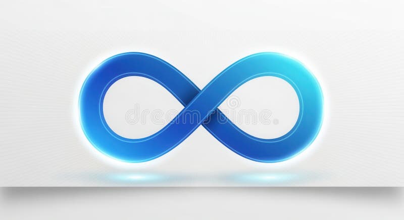 Glowing blue infinity symbol on a white background. Limitless and continuous loop concept. International day of persons with royalty free stock photo