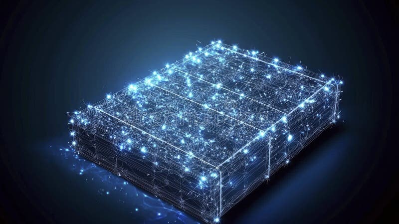 Glowing Blue Low Poly Cube Digital Art vector illustration