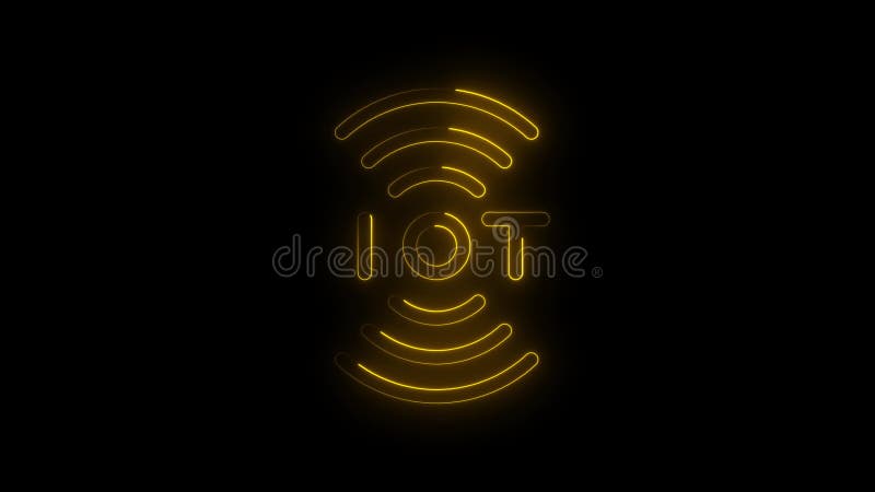 Neon IoT Icon with Wi-Fi Symbol on Black Background royalty free illustration