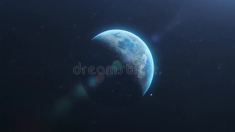 Glowing blue planet with soft atmospheric rim light, floating in deep space with subtle dust vector illustration