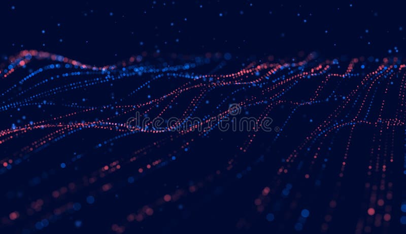 Glowing bokeh particles illustrate cyber big data flow, embodying AI concepts, neural networks, machine learning, and vector illustration