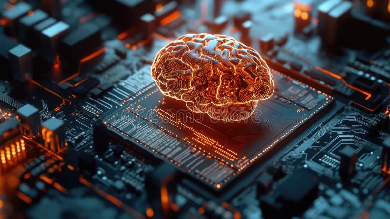 Glowing Brain Chip stock illustration