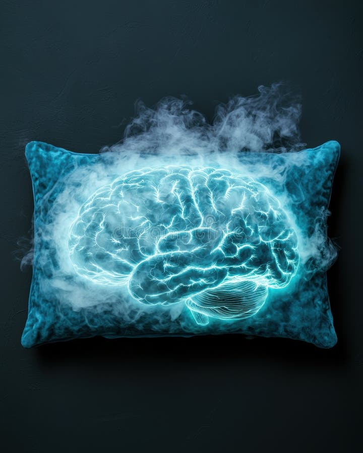 Glowing brain on a dark background stock illustration