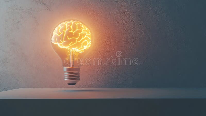 Glowing Brain Inside Lightbulb Symbolizing Creativity and Innovation royalty free illustration