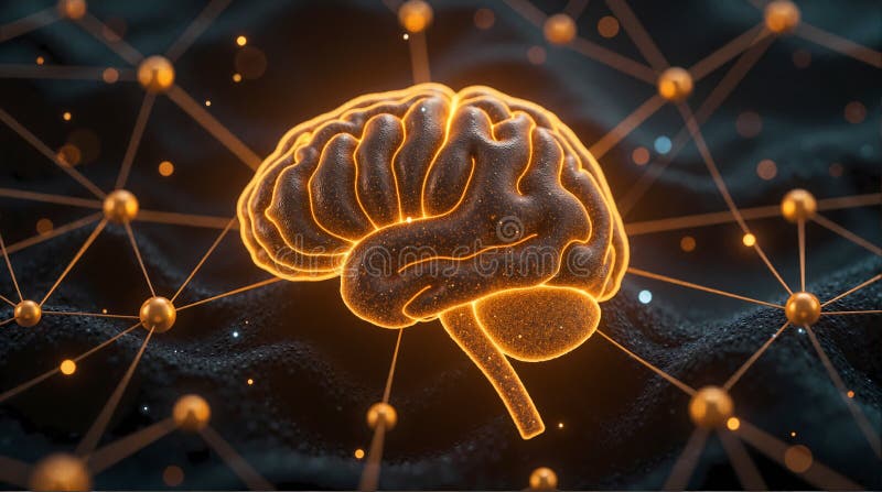 Glowing brain with neural network connections. royalty free illustration