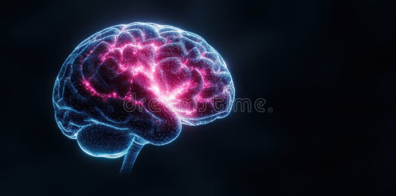 Glowing brain with neural network stock illustration