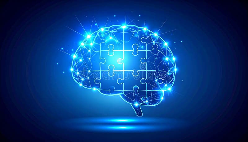 Glowing Brain Puzzle — Problem Solving and Intelligence Concept, AI-Generated vector illustration