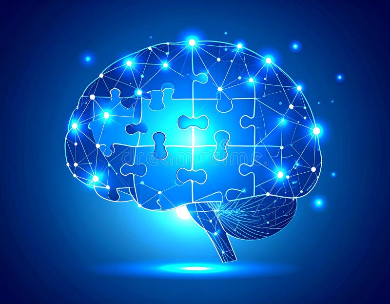 Glowing Brain Puzzle — Problem Solving and Intelligence Concept, AI-Generated vector illustration
