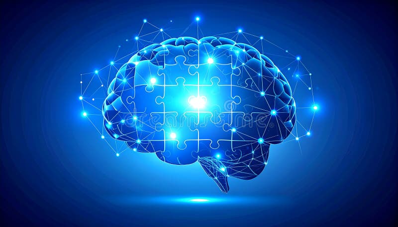 Glowing Brain Puzzle — Problem Solving and Intelligence Concept, AI-Generated royalty free illustration