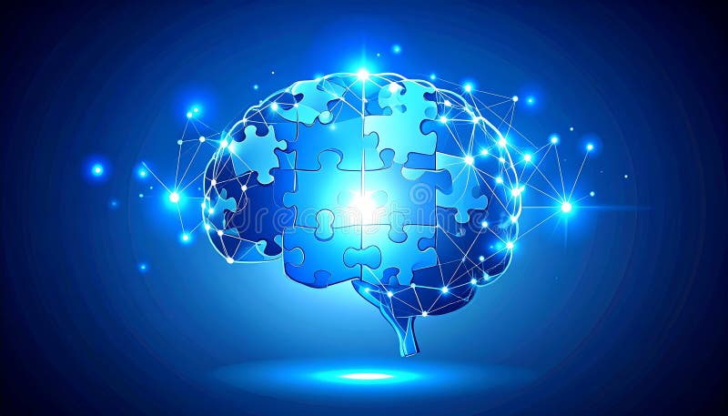 Glowing Brain Puzzle — Problem Solving and Intelligence Concept, AI-Generated stock illustration
