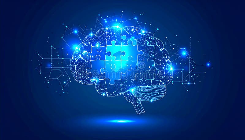 Glowing Brain Puzzle — Problem Solving and Intelligence Concept, AI-Generated vector illustration