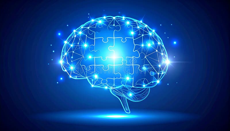 Glowing Brain Puzzle — Problem Solving and Intelligence Concept, AI-Generated vector illustration
