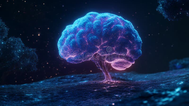 Glowing Brain Tree Abstract Neural Network Concept Art royalty free stock photos