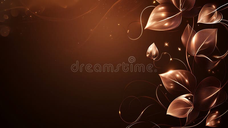 Glowing Bronze Leaves Dark Background Design. An abstract image featuring luminous bronze leaves on a dark background with subtle light effects creating an elegant and luxurious aesthetic