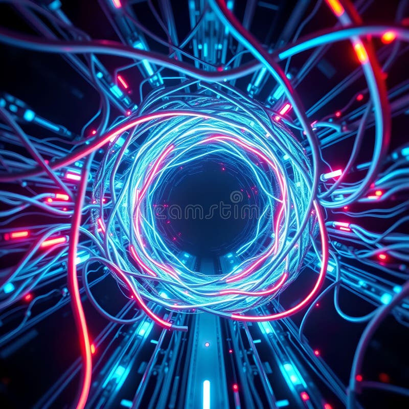 Glowing Cable Vortex : Futuristisk sciFi Design stock illustrationer