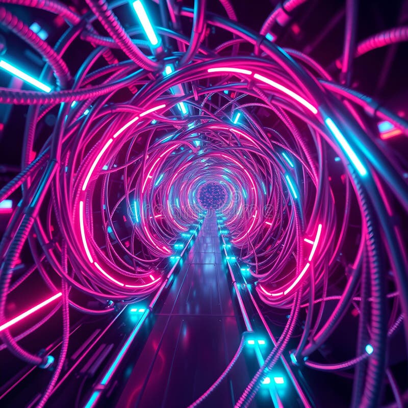 Glowing Cable Vortex : Futuristisk sciFi Design stock illustrationer