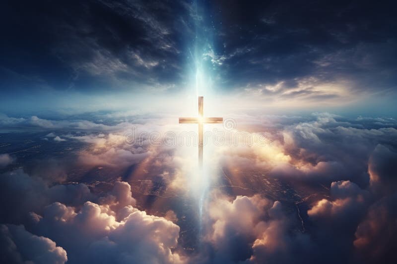 Glowing Catholic Cross Above Earth and Clouds. Generative AI Stock ...