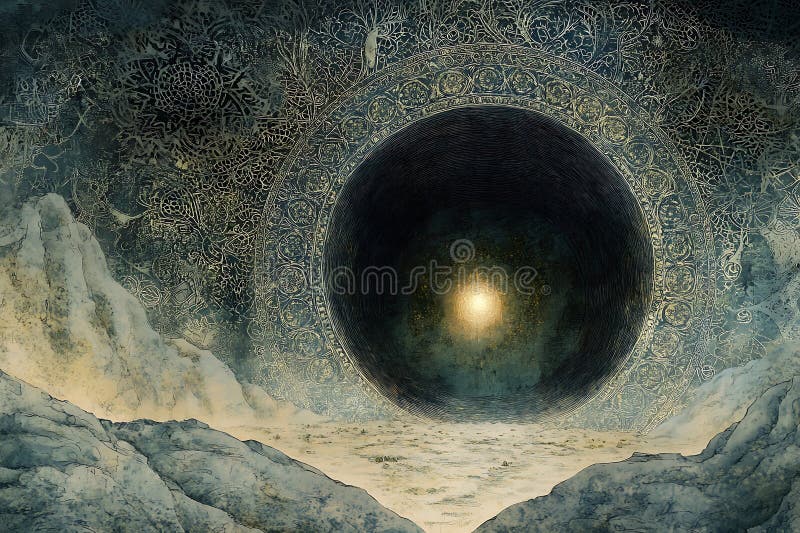 Glowing Celestial Wormhål med Surreal Cosmic Vortex och Etheral Energy royaltyfri illustrationer