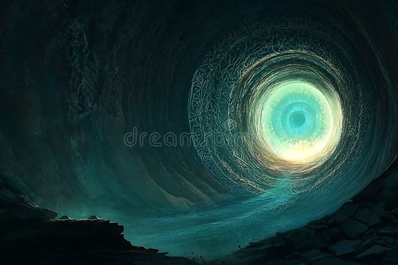 Glowing Celestial Wormhål med Surreal Cosmic Vortex och Etheral Energy vektor illustrationer