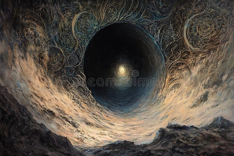 Glowing Celestial Wormhål med Surreal Cosmic Vortex och Etheral Energy stock illustrationer