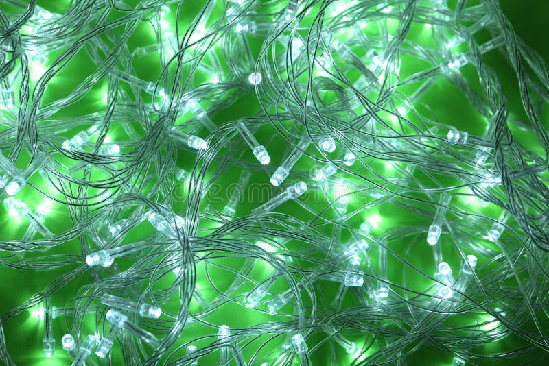 Glowing Christmas Lights on Green Background Stock Image Image of