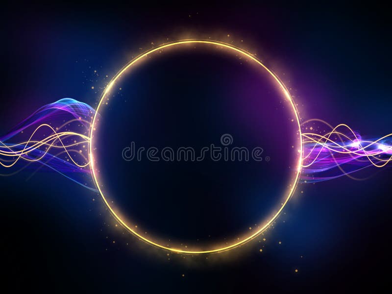 Glowing circle background with colorful, wavy lines royalty free illustration