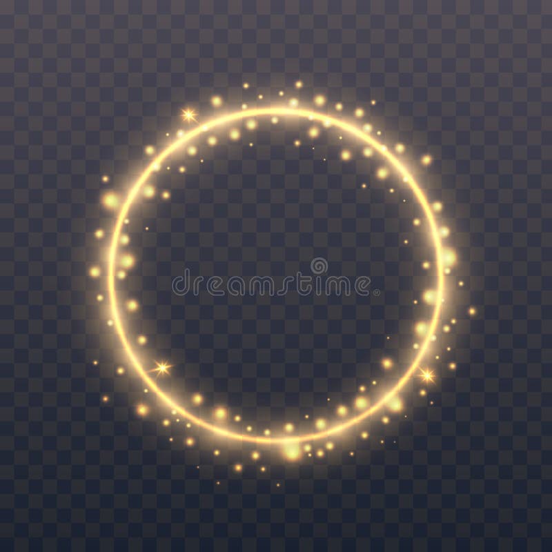 Glowing circle on transparent background. Gold ring with shining glitter. Round frame with particles. Modern element royalty free illustration
