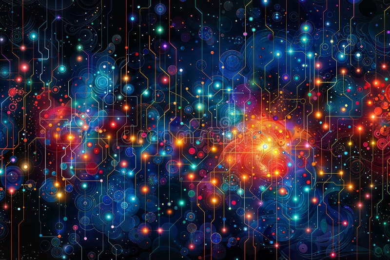 Neon Circuit Board: Glowing Abstract Particles and Futuristic Digital Connections, generative ai vector illustration