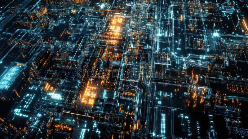 Glowing Circuit Board Network vector illustration
