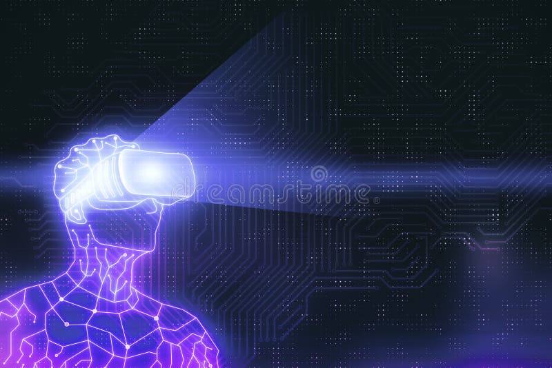 Glowing circuit cyborg robot vector illustration