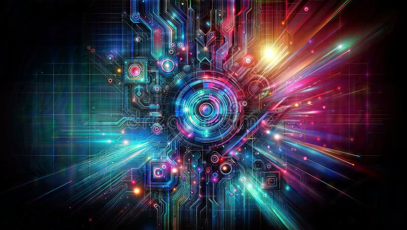 Glowing Circuitry Realm, generative ai royalty free illustration
