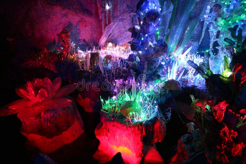 Glowing Crystals in a Dark Cave Stock Image Image of cave, place