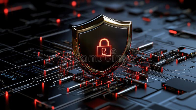 A glowing cyber lock integrated into a high-tech system, symbolizing encryption, privacy, and advanced digital security. AI generated