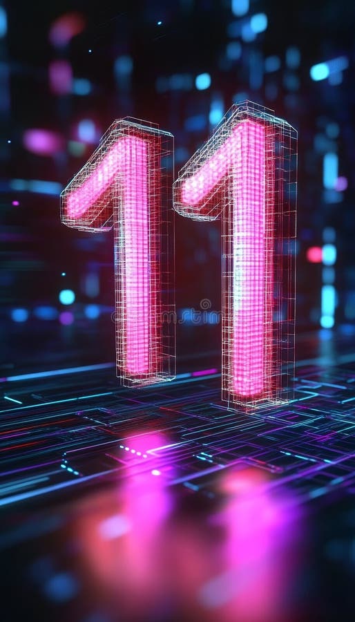 Glowing 3D Number 11 with Futuristic Design Rendered on a Abstract Digital Technology Background, Generated by AI