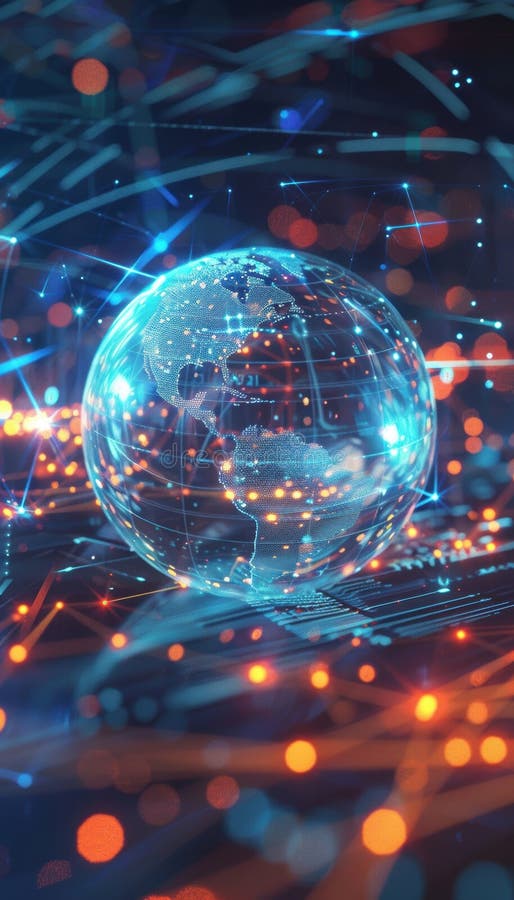 Global Data Exchange Sphere with Orbiting Streams for Innovative Digital Design and Technology royalty free illustration